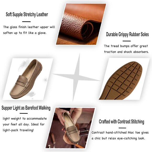 Kordal Women's Rose Gold Leather Comfortable & Lightweight Penny Loafers Flats - Picture 3 of 9